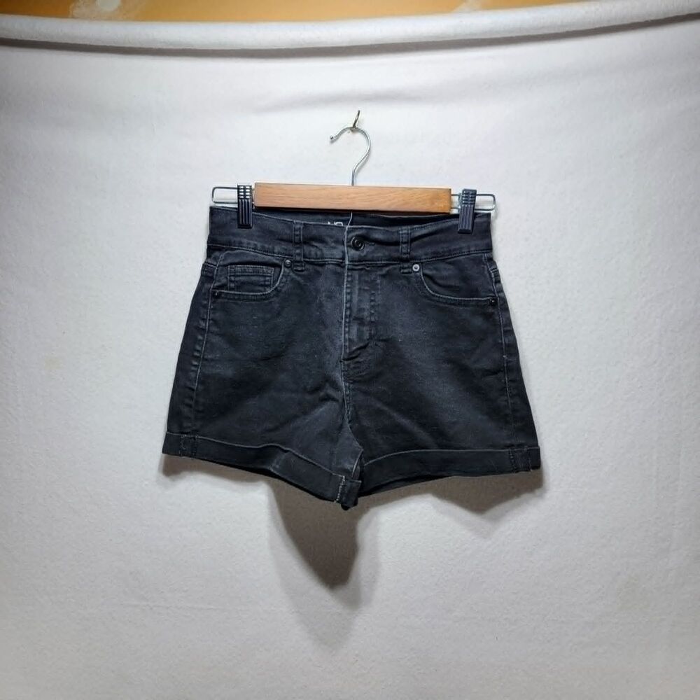 No Boundaries Womens High Rise Distressed Denim Shorts Washed Black Size 5
